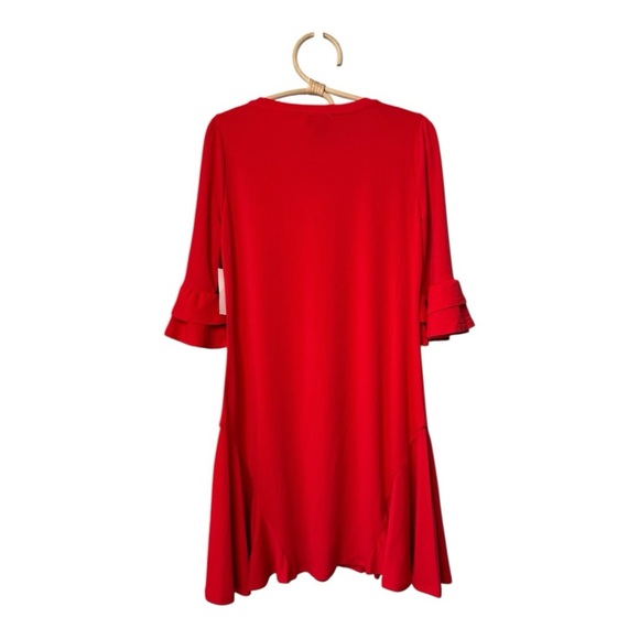 CeCe Cherry Red Elbow Sleeves Tiered Ruffle cuffs Knee Length Dress Size XS NEW - Picture 13 of 14